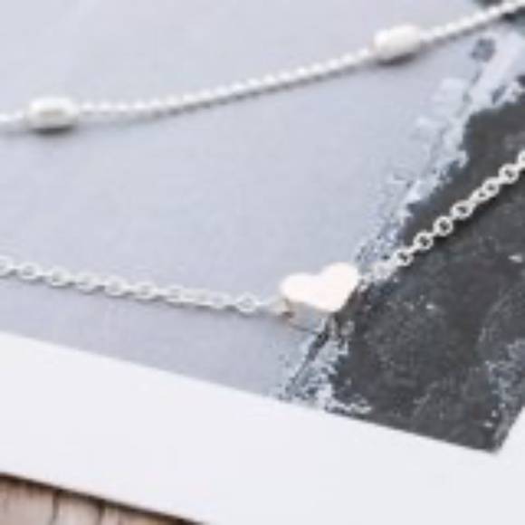 SILVER SET LAYERED HEART NECKLACE ADJUSTABLE LENGTH 2 NECKLACES - Picture 2 of 13